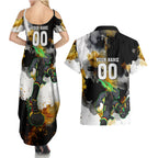 Personalised Penrith Panthers 1967-2026 Couples Matching Summer Maxi Dress and Hawaiian Shirt Panther Mascot 60th Anniversary - Watercolor Splash Art