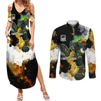 Personalised Penrith Panthers 1967-2026 Couples Matching Summer Maxi Dress and Long Sleeve Button Shirt Panther Mascot 60th Anniversary - Watercolor Splash Art