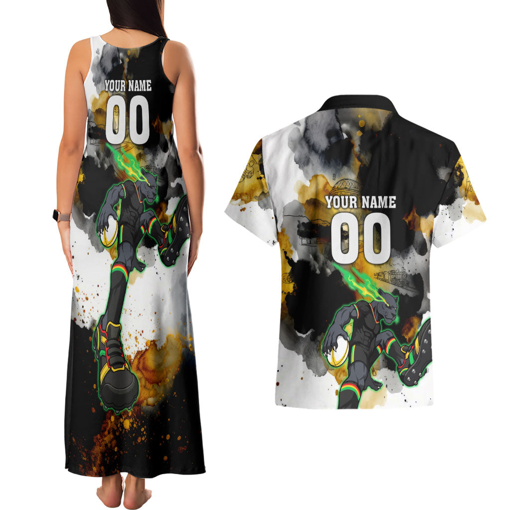Personalised Penrith Panthers 1967-2026 Couples Matching Tank Maxi Dress and Hawaiian Shirt Panther Mascot 60th Anniversary - Watercolor Splash Art