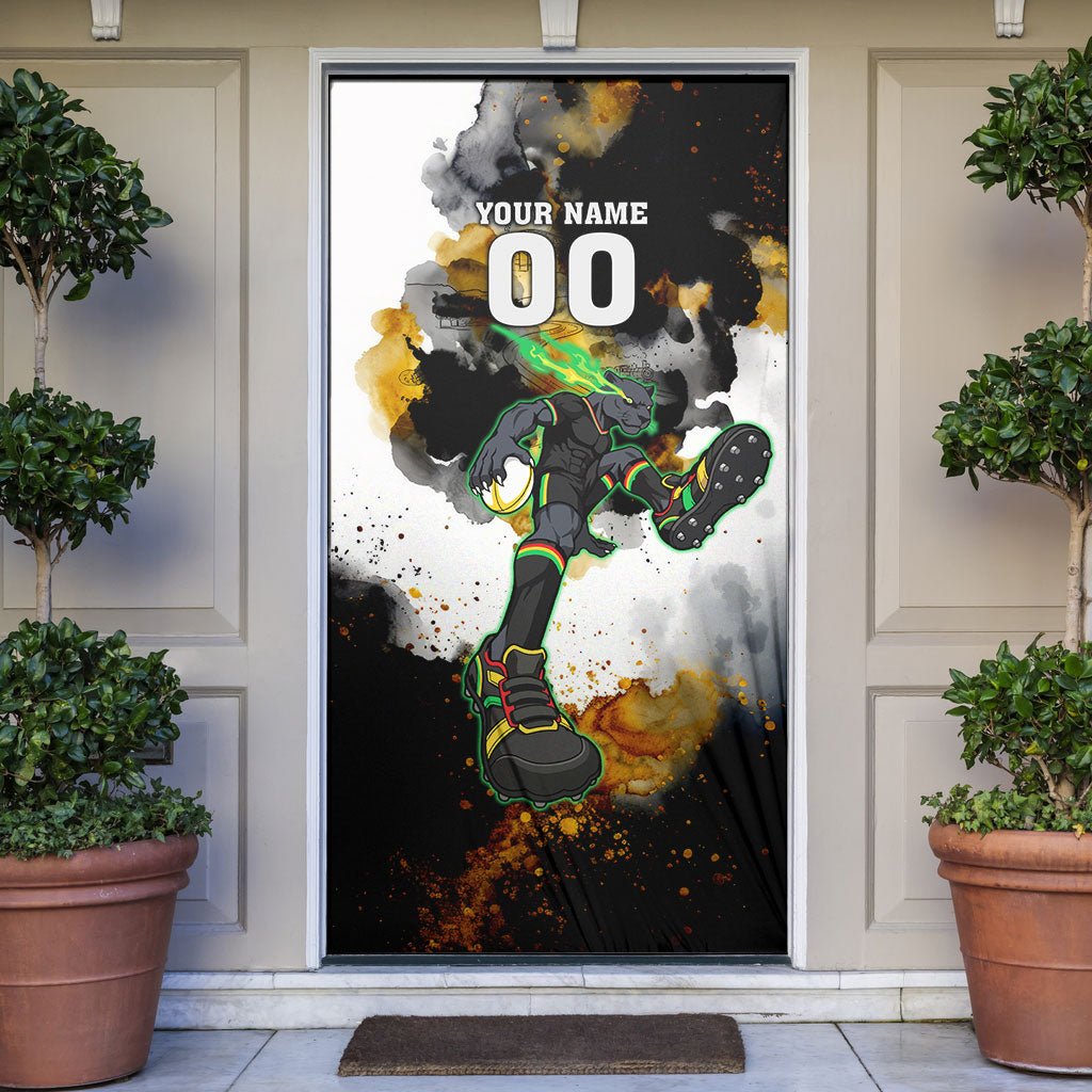 Personalised Penrith Panthers 1967-2026 Door Cover Panther Mascot 60th Anniversary - Watercolor Splash Art