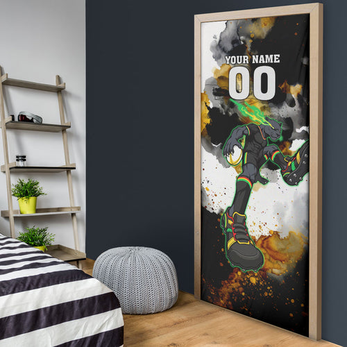 Personalised Penrith Panthers 1967-2026 Door Cover Panther Mascot 60th Anniversary - Watercolor Splash Art
