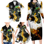 Personalised Penrith Panthers 1967-2026 Family Matching Long Sleeve Bodycon Dress and Hawaiian Shirt Panther Mascot 60th Anniversary - Watercolor Splash Art