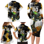 Personalised Penrith Panthers 1967-2026 Family Matching Long Sleeve Bodycon Dress and Hawaiian Shirt Panther Mascot 60th Anniversary - Watercolor Splash Art