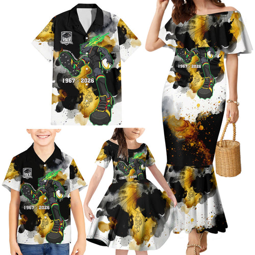 Personalised Penrith Panthers 1967-2026 Family Matching Mermaid Dress and Hawaiian Shirt Panther Mascot 60th Anniversary - Watercolor Splash Art