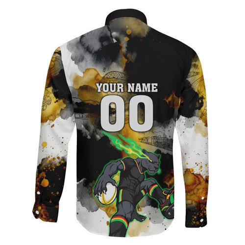 Personalised Penrith Panthers 1967-2026 Family Matching Mermaid Dress and Hawaiian Shirt Panther Mascot 60th Anniversary - Watercolor Splash Art