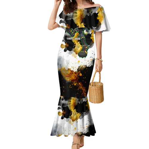 Personalised Penrith Panthers 1967-2026 Family Matching Mermaid Dress and Hawaiian Shirt Panther Mascot 60th Anniversary - Watercolor Splash Art