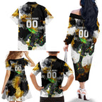 Personalised Penrith Panthers 1967-2026 Family Matching Off The Shoulder Long Sleeve Dress and Hawaiian Shirt Panther Mascot 60th Anniversary - Watercolor Splash Art