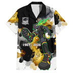 Personalised Penrith Panthers 1967-2026 Family Matching Off The Shoulder Long Sleeve Dress and Hawaiian Shirt Panther Mascot 60th Anniversary - Watercolor Splash Art