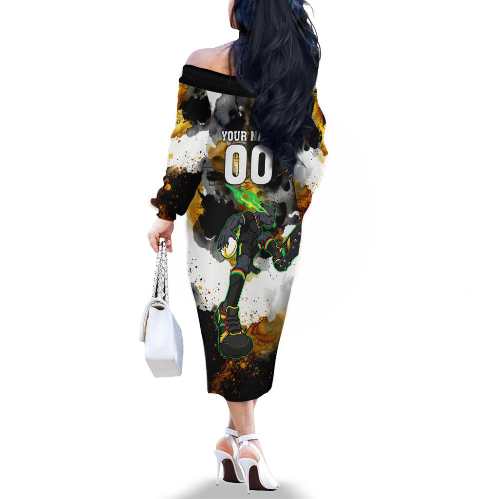 Personalised Penrith Panthers 1967-2026 Family Matching Off The Shoulder Long Sleeve Dress and Hawaiian Shirt Panther Mascot 60th Anniversary - Watercolor Splash Art