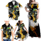 Personalised Penrith Panthers 1967-2026 Family Matching Off Shoulder Maxi Dress and Hawaiian Shirt Panther Mascot 60th Anniversary - Watercolor Splash Art