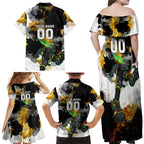 Personalised Penrith Panthers 1967-2026 Family Matching Off Shoulder Maxi Dress and Hawaiian Shirt Panther Mascot 60th Anniversary - Watercolor Splash Art