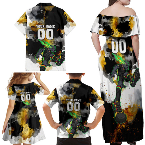 Personalised Penrith Panthers 1967-2026 Family Matching Off Shoulder Maxi Dress and Hawaiian Shirt Panther Mascot 60th Anniversary - Watercolor Splash Art