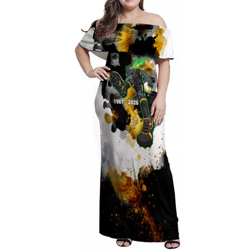 Personalised Penrith Panthers 1967-2026 Family Matching Off Shoulder Maxi Dress and Hawaiian Shirt Panther Mascot 60th Anniversary - Watercolor Splash Art