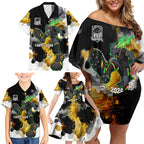 Personalised Penrith Panthers 1967-2026 Family Matching Off Shoulder Short Dress and Hawaiian Shirt Panther Mascot 60th Anniversary - Watercolor Splash Art