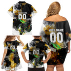 Personalised Penrith Panthers 1967-2026 Family Matching Off Shoulder Short Dress and Hawaiian Shirt Panther Mascot 60th Anniversary - Watercolor Splash Art