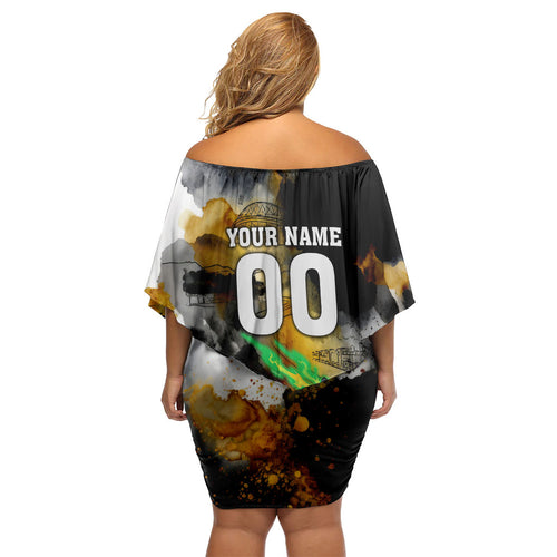 Personalised Penrith Panthers 1967-2026 Family Matching Off Shoulder Short Dress and Hawaiian Shirt Panther Mascot 60th Anniversary - Watercolor Splash Art
