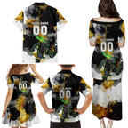 Personalised Penrith Panthers 1967-2026 Family Matching Puletasi and Hawaiian Shirt Panther Mascot 60th Anniversary - Watercolor Splash Art