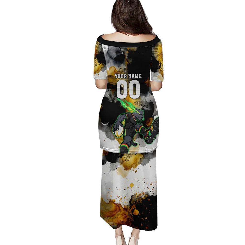 Personalised Penrith Panthers 1967-2026 Family Matching Puletasi and Hawaiian Shirt Panther Mascot 60th Anniversary - Watercolor Splash Art