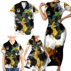 Personalised Penrith Panthers 1967-2026 Family Matching Short Sleeve Bodycon Dress and Hawaiian Shirt Panther Mascot 60th Anniversary - Watercolor Splash Art