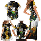 Personalised Penrith Panthers 1967-2026 Family Matching Short Sleeve Bodycon Dress and Hawaiian Shirt Panther Mascot 60th Anniversary - Watercolor Splash Art
