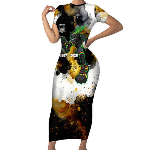 Personalised Penrith Panthers 1967-2026 Family Matching Short Sleeve Bodycon Dress and Hawaiian Shirt Panther Mascot 60th Anniversary - Watercolor Splash Art