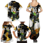Personalised Penrith Panthers 1967-2026 Family Matching Summer Maxi Dress and Hawaiian Shirt Panther Mascot 60th Anniversary - Watercolor Splash Art