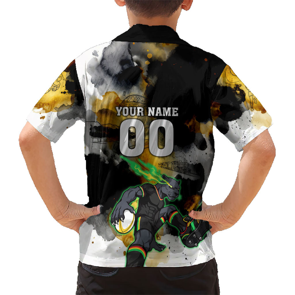 Personalised Penrith Panthers 1967-2026 Family Matching Tank Maxi Dress and Hawaiian Shirt Panther Mascot 60th Anniversary - Watercolor Splash Art