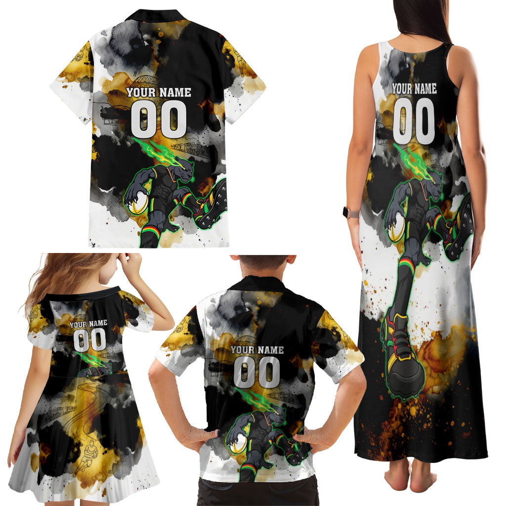 Personalised Penrith Panthers 1967-2026 Family Matching Tank Maxi Dress and Hawaiian Shirt Panther Mascot 60th Anniversary - Watercolor Splash Art