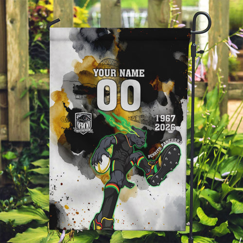 Personalised Penrith Panthers 1967-2026 Garden Flag Panther Mascot 60th Anniversary - Watercolor Splash Art