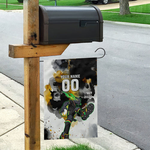 Personalised Penrith Panthers 1967-2026 Garden Flag Panther Mascot 60th Anniversary - Watercolor Splash Art