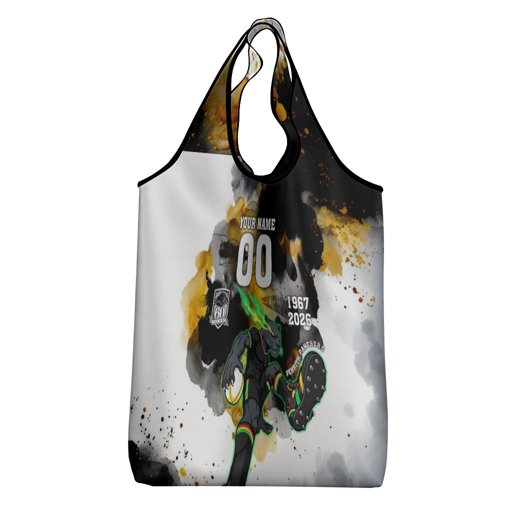 Personalised Penrith Panthers 1967-2026 Grocery Bag Panther Mascot 60th Anniversary - Watercolor Splash Art