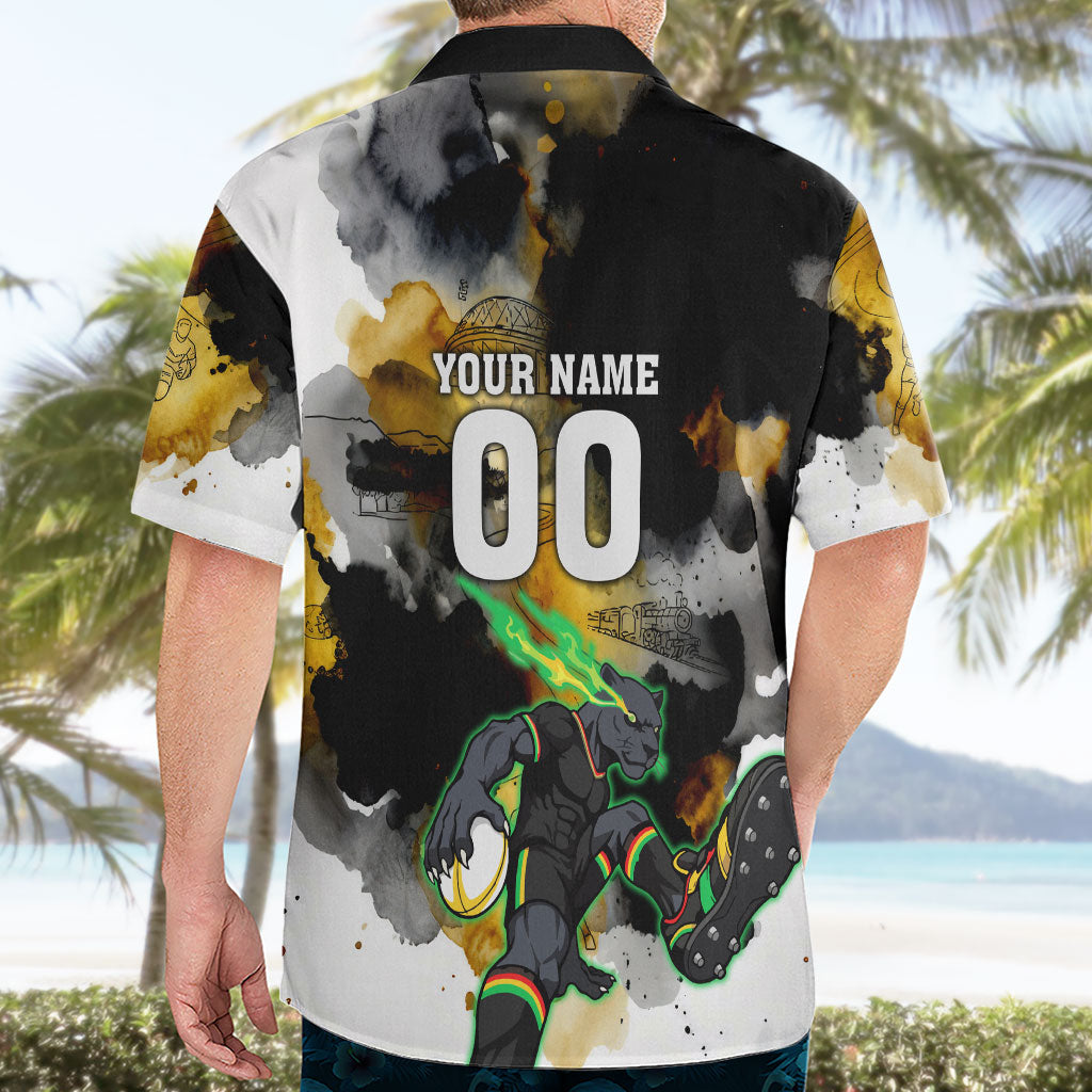 Personalised Penrith Panthers 1967-2026 Hawaiian Shirt Panther Mascot 60th Anniversary - Watercolor Splash Art