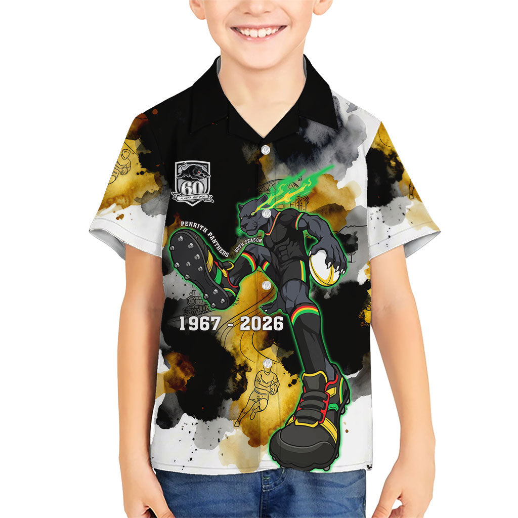 Personalised Penrith Panthers 1967-2026 Hawaiian Shirt Panther Mascot 60th Anniversary - Watercolor Splash Art