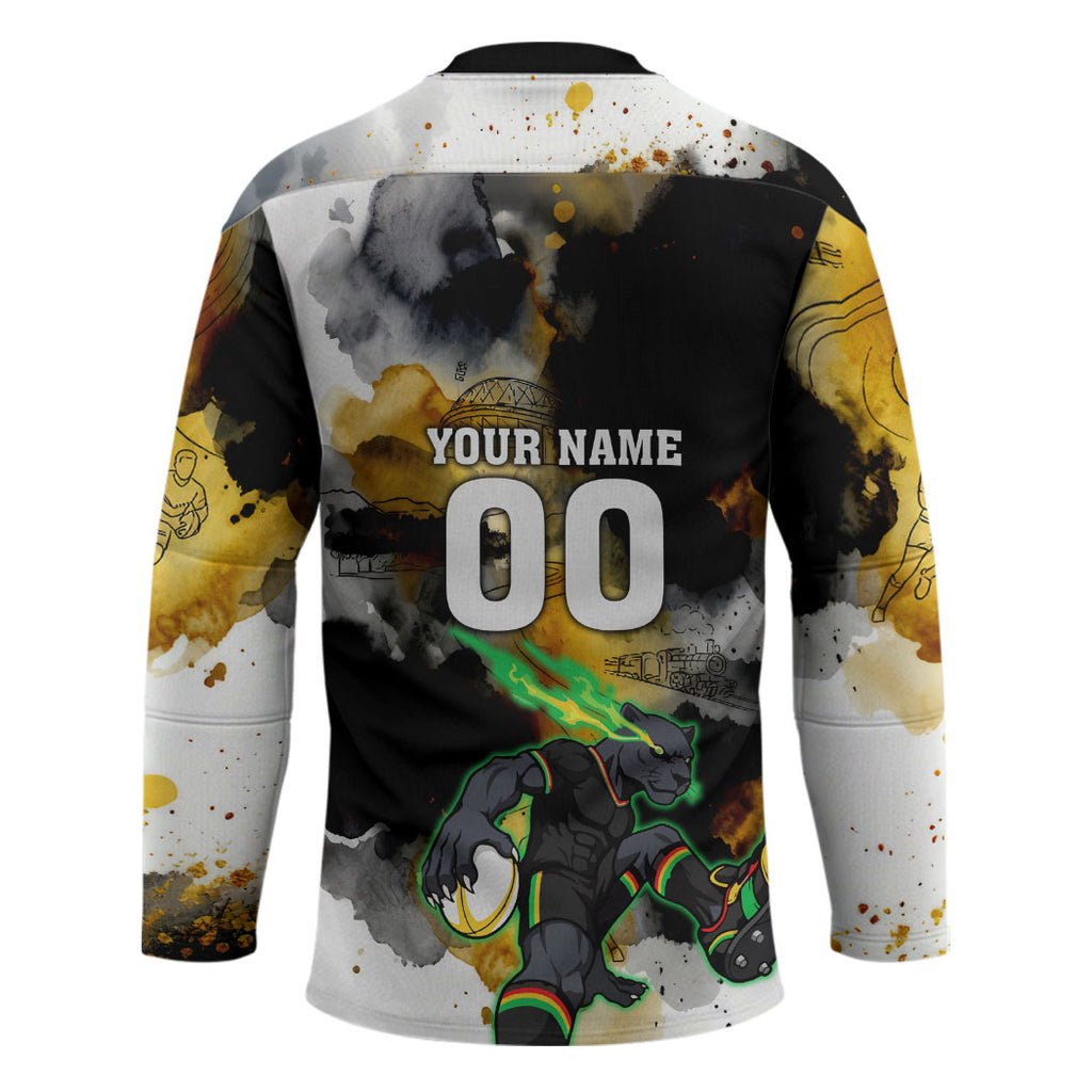 Personalised Penrith Panthers 1967-2026 Hockey Jersey Panther Mascot 60th Anniversary - Watercolor Splash Art