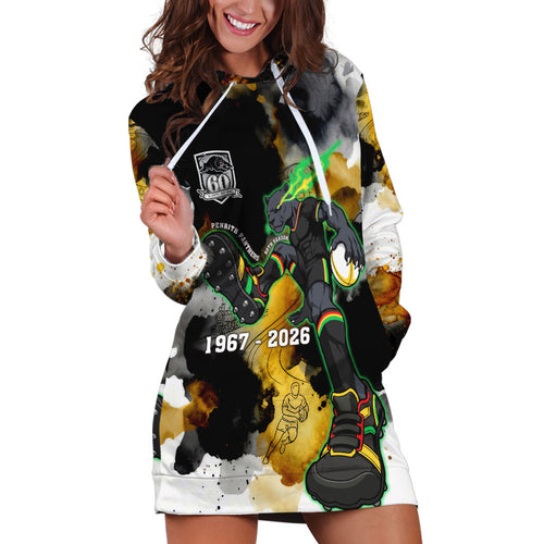 Personalised Penrith Panthers 1967-2026 Hoodie Dress Panther Mascot 60th Anniversary - Watercolor Splash Art