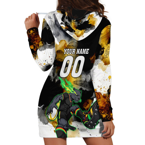 Personalised Penrith Panthers 1967-2026 Hoodie Dress Panther Mascot 60th Anniversary - Watercolor Splash Art