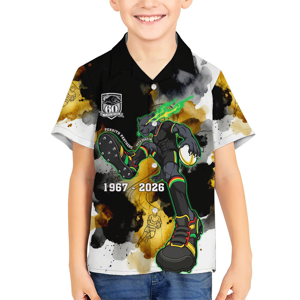 Personalised Penrith Panthers 1967-2026 Kid Hawaiian Shirt Panther Mascot 60th Anniversary - Watercolor Splash Art