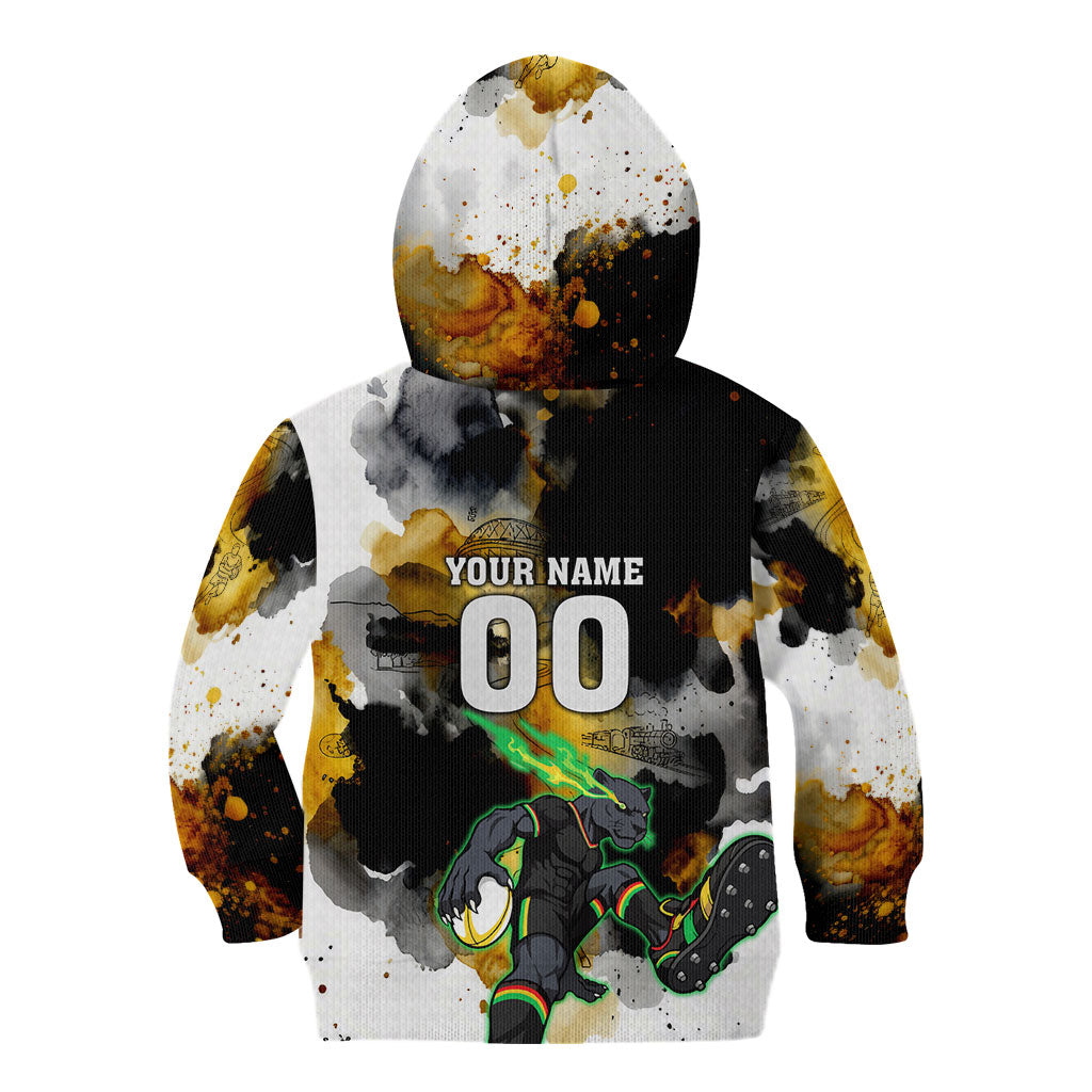 Personalised Penrith Panthers 1967-2026 Kid Hoodie Panther Mascot 60th Anniversary - Watercolor Splash Art