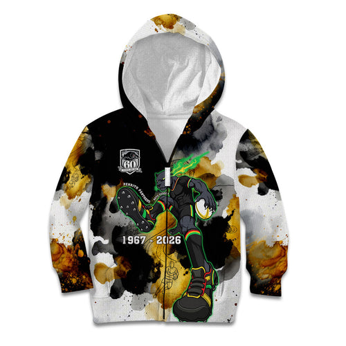 Personalised Penrith Panthers 1967-2026 Kid Hoodie Panther Mascot 60th Anniversary - Watercolor Splash Art