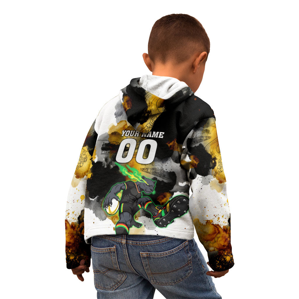 Personalised Penrith Panthers 1967-2026 Kid Hoodie Panther Mascot 60th Anniversary - Watercolor Splash Art
