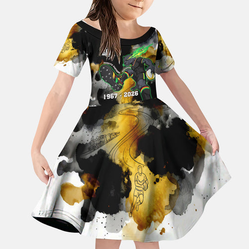 Personalised Penrith Panthers 1967-2026 Kid Short Sleeve Dress Panther Mascot 60th Anniversary - Watercolor Splash Art