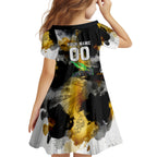 Personalised Penrith Panthers 1967-2026 Kid Short Sleeve Dress Panther Mascot 60th Anniversary - Watercolor Splash Art