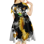 Personalised Penrith Panthers 1967-2026 Kid Short Sleeve Dress Panther Mascot 60th Anniversary - Watercolor Splash Art