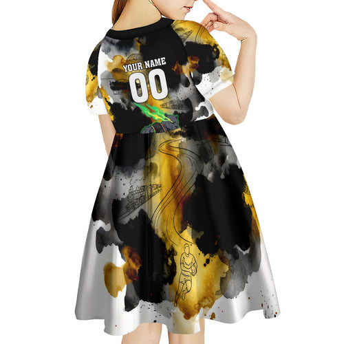 Personalised Penrith Panthers 1967-2026 Kid Short Sleeve Dress Panther Mascot 60th Anniversary - Watercolor Splash Art