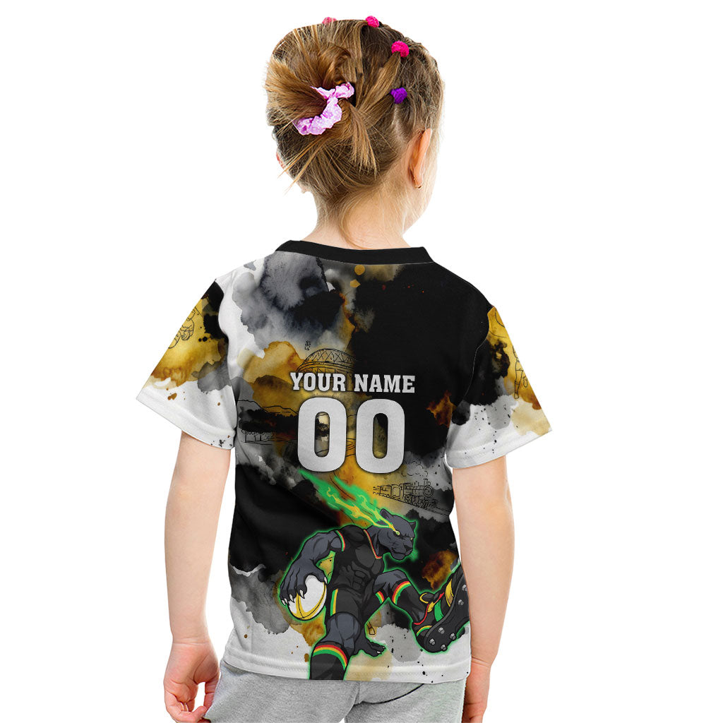 Personalised Penrith Panthers 1967-2026 Kid T Shirt Panther Mascot 60th Anniversary - Watercolor Splash Art