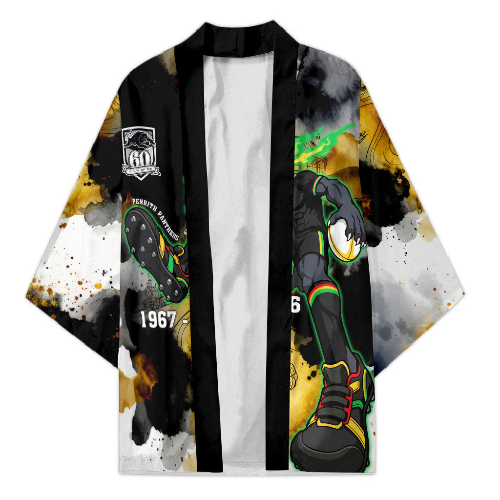 Personalised Penrith Panthers 1967-2026 Kimono Panther Mascot 60th Anniversary - Watercolor Splash Art