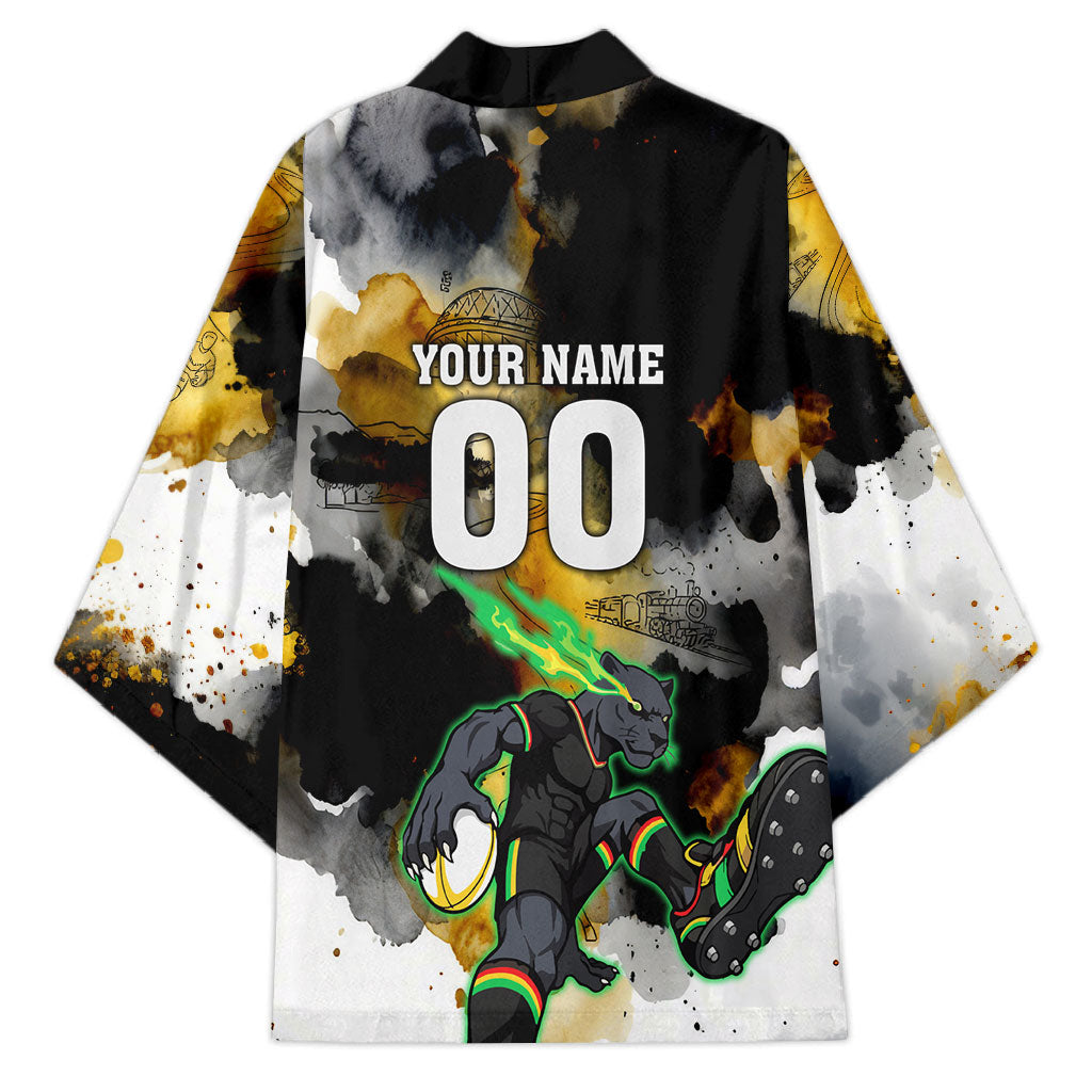 Personalised Penrith Panthers 1967-2026 Kimono Panther Mascot 60th Anniversary - Watercolor Splash Art