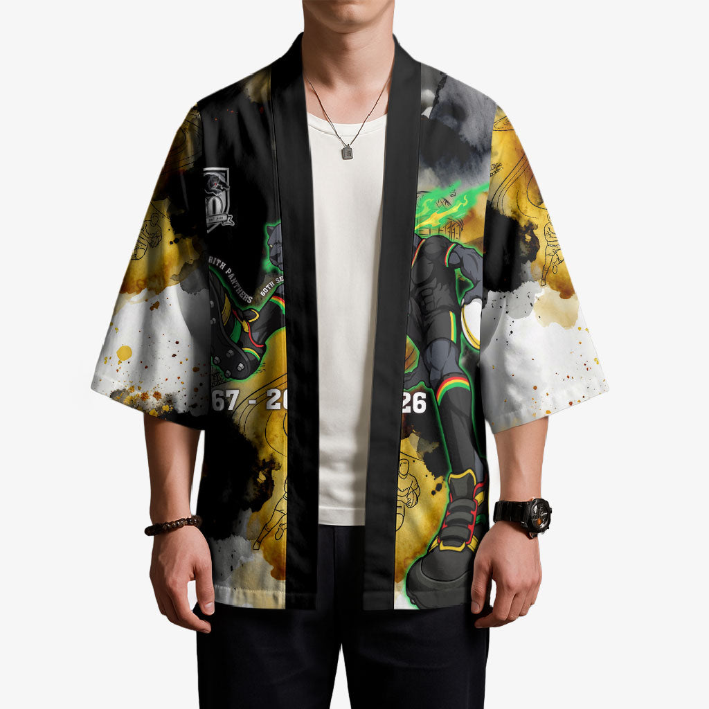 Personalised Penrith Panthers 1967-2026 Kimono Panther Mascot 60th Anniversary - Watercolor Splash Art