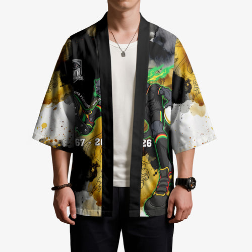 Personalised Penrith Panthers 1967-2026 Kimono Panther Mascot 60th Anniversary - Watercolor Splash Art