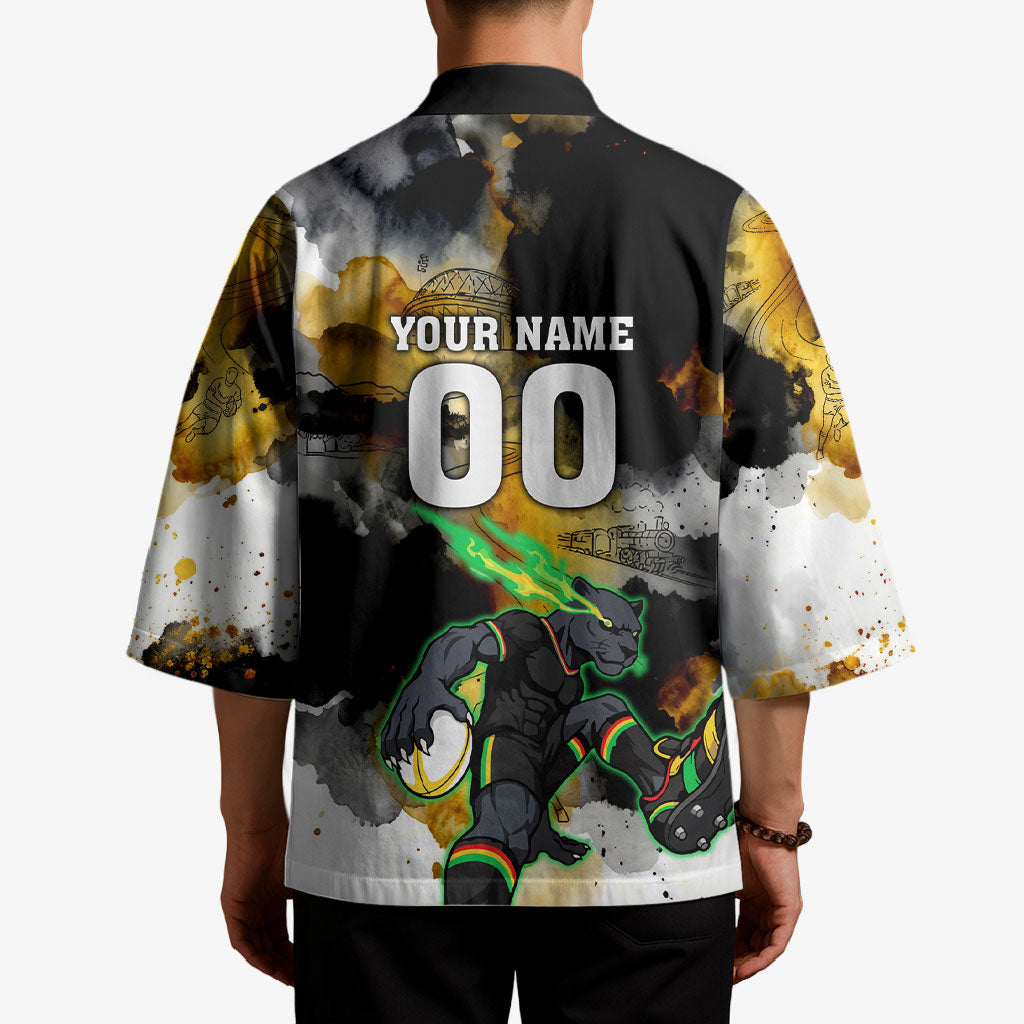 Personalised Penrith Panthers 1967-2026 Kimono Panther Mascot 60th Anniversary - Watercolor Splash Art